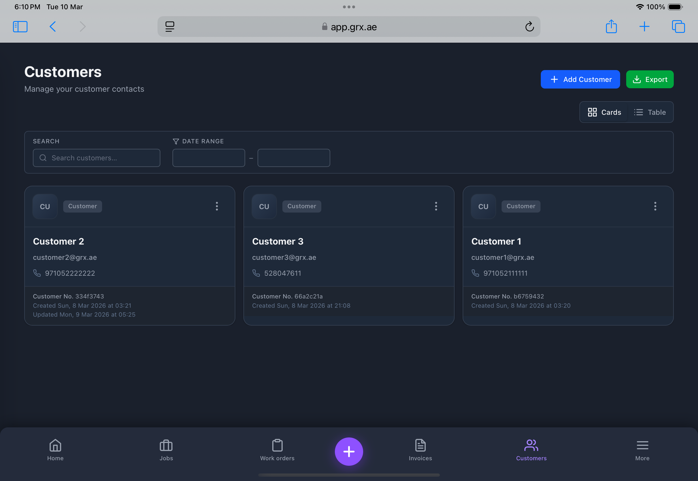 GRX Customers — manage customer contacts